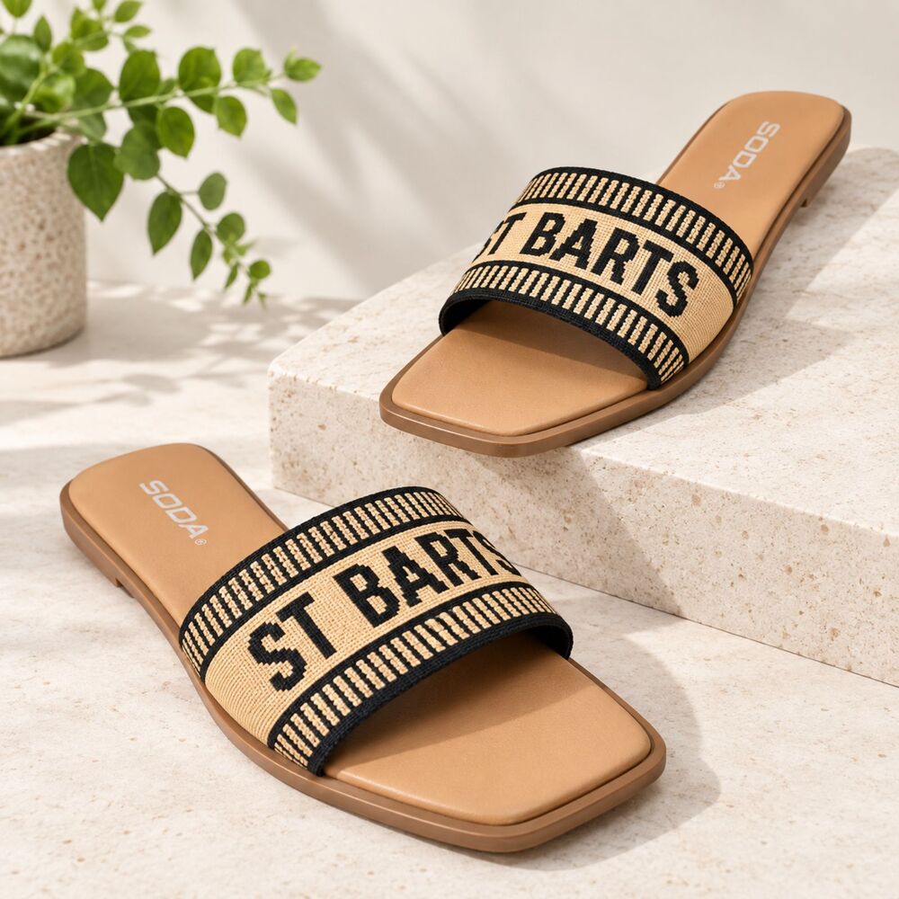 NWT Soda "St. Barts" Square Toe Slides Sandals Womens Size 6.5 Coastal Resort